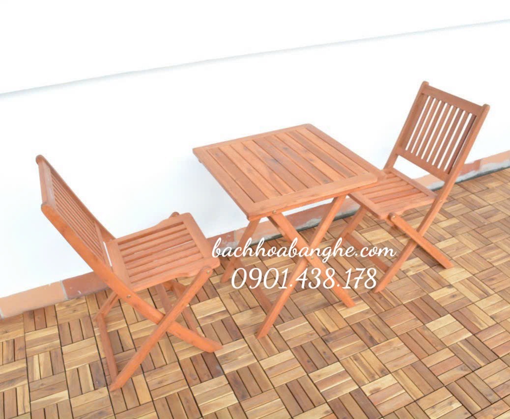 Bộ bàn ghế gỗ xếp lùn cafe ban công sân thượng BT11