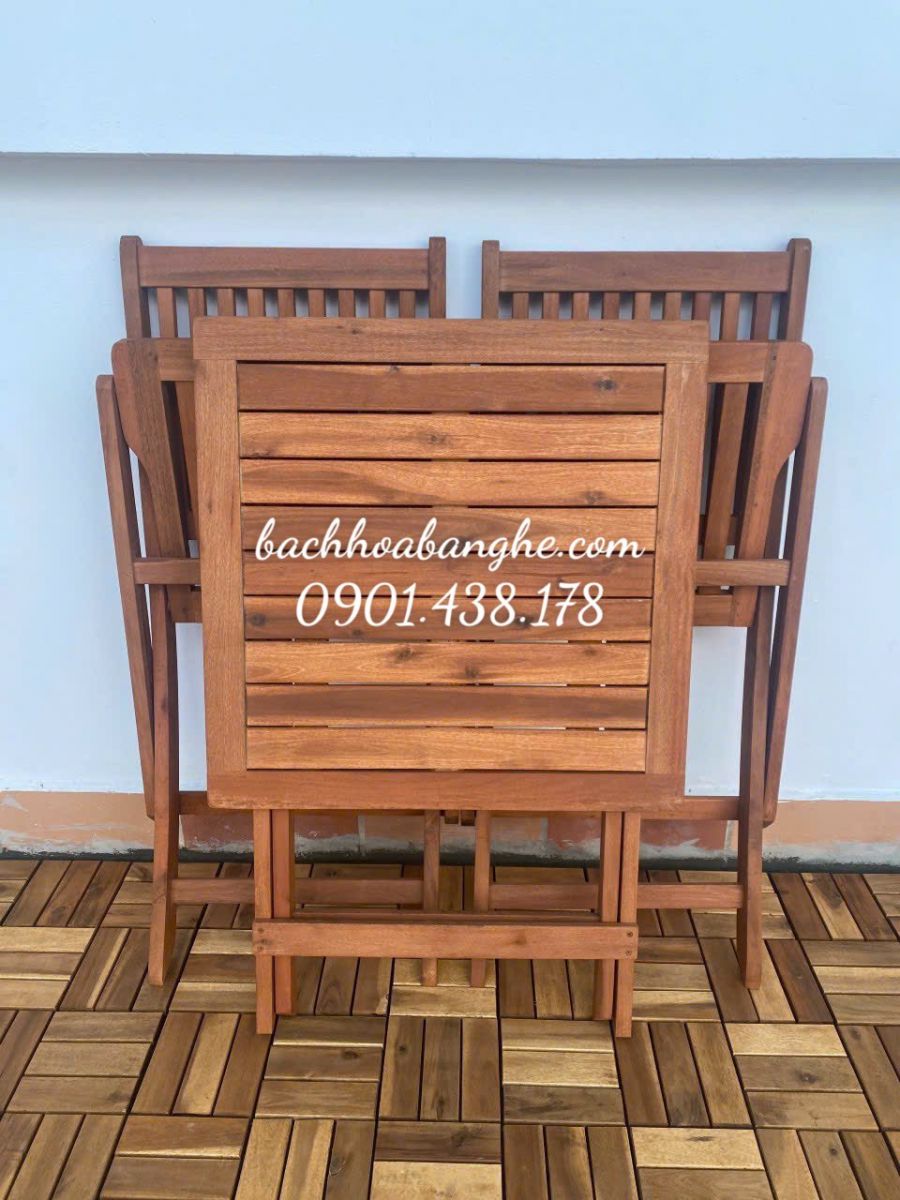 Bộ bàn ghế gỗ xếp lùn cafe ban công sân thượng BT11