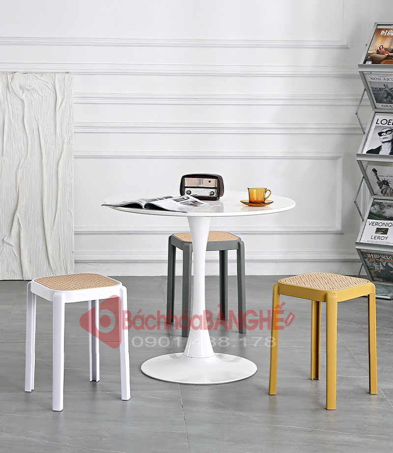 Bộ bàn ghế đôn nhựa decor cafe tiếp khách cửa hàng văn phòng 231