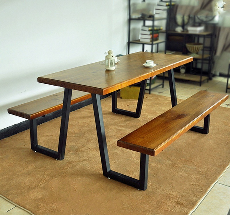Bộ bàn ăn mặt gỗ chân sắt 02
