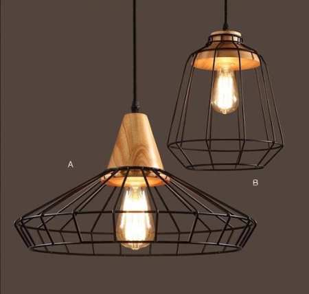 Đèn thả trần vintage khung sắt dáng xòe và trụ 131/1A - 1B