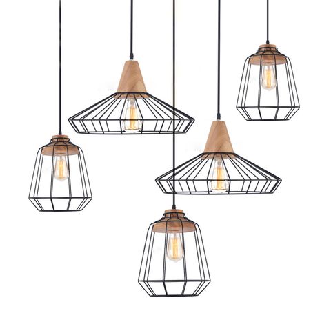 Đèn thả trần vintage khung sắt dáng xòe và trụ 131/1A - 1B