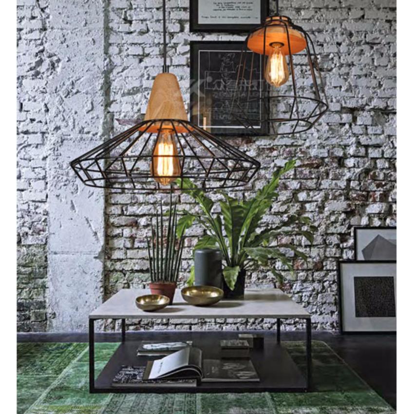 Đèn thả trần vintage khung sắt dáng xòe và trụ 131/1A - 1B
