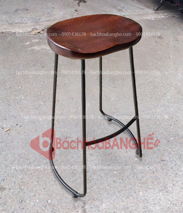 Ghế quầy bar mặt gỗ chân sắt uốn cong GBT04