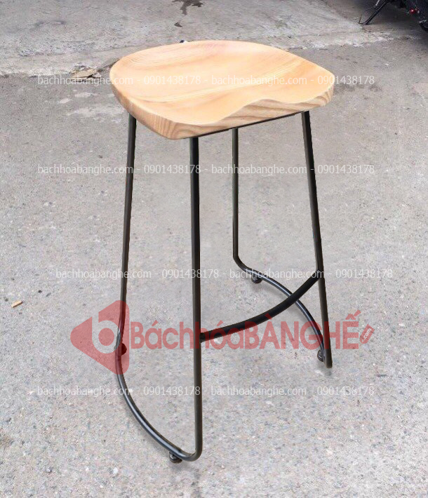 Ghế quầy bar mặt gỗ chân sắt uốn cong GBT04