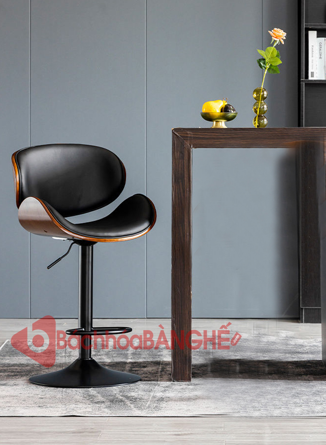Ghế quầy bar nâng hạ lưng gỗ nệm da GBH02
