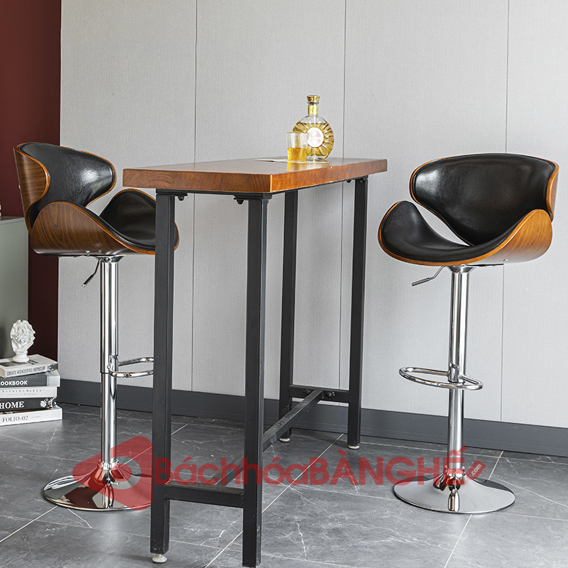 Ghế quầy bar nâng hạ lưng gỗ nệm da GBH02